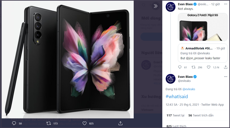 Leaker Evan Blass chia sẻ ảnh render chính thức của Galaxy Z Fold3